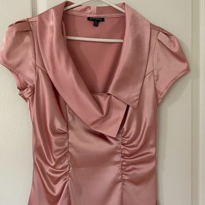 Salmon Pink Satin Asymmetrical Neck Blouse